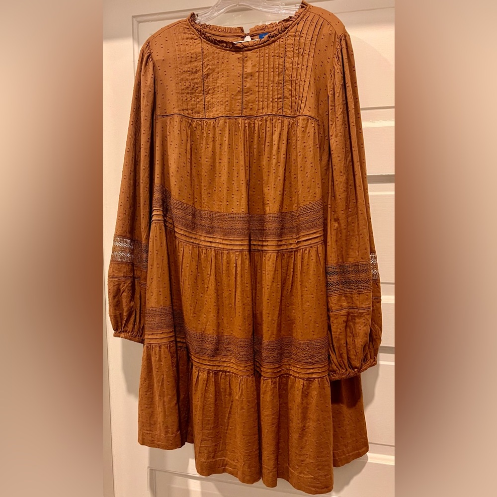 Women’s Old Navy Long Sleeve Pintuck Sisal Swing Dress 2X boho southern chic